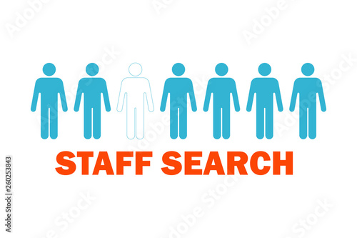 The team needs new employees. staff search . There's one missing from the line. Blue and orange.