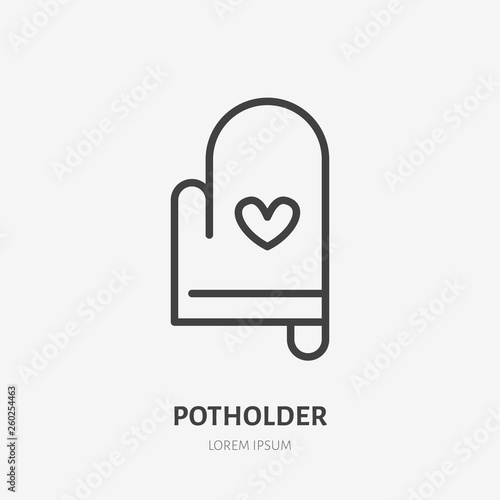 Potholder flat line icon. Oven-glove vector illustration. Thin sign for cooking equipment, home decoration