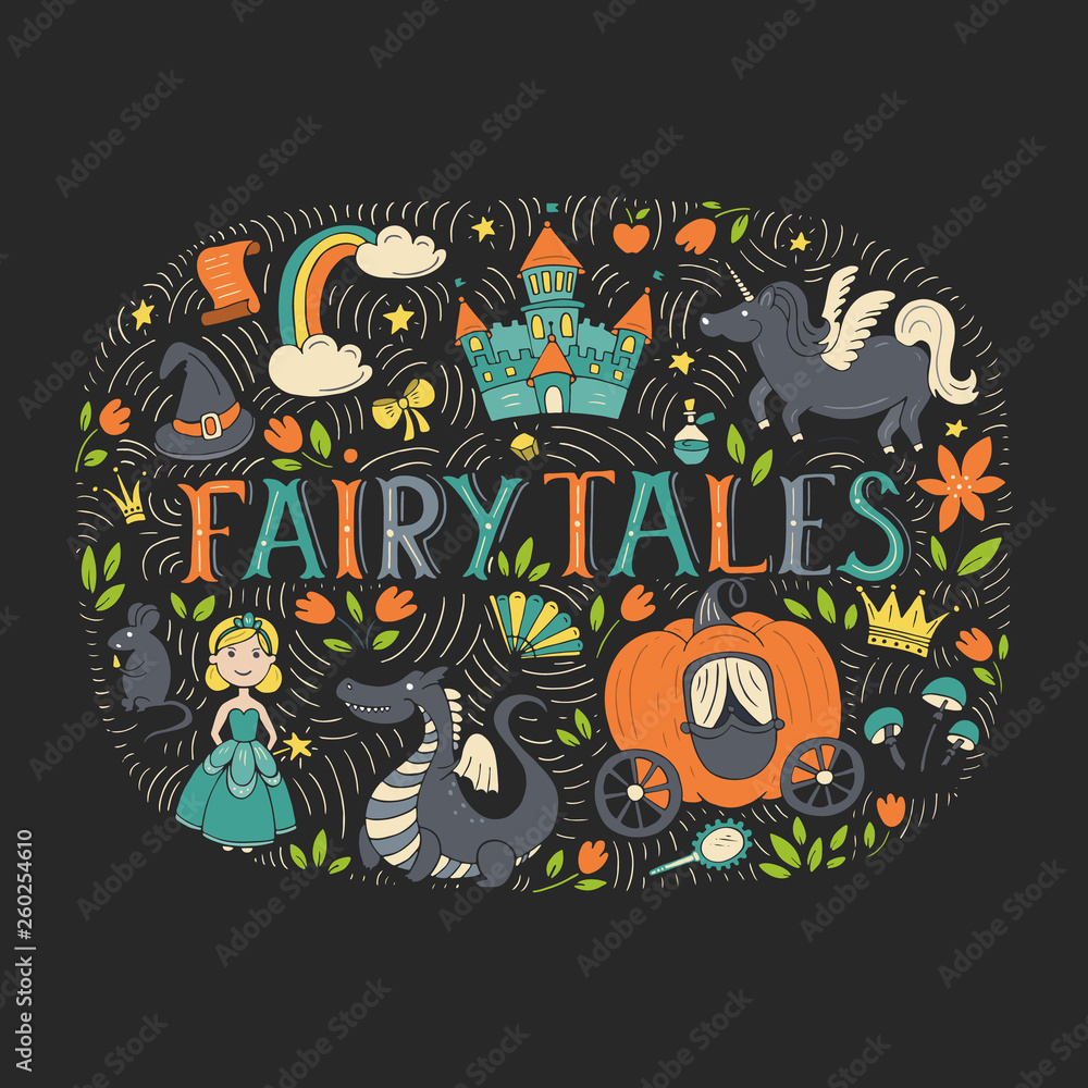 Fairy tales illustration isolated on dark background