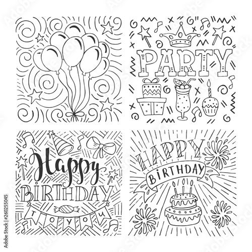 Fototapeta Naklejka Na Ścianę i Meble -  Happy Birthday doodle vector illustration on white background