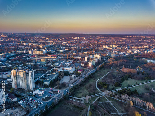 Aerial view of drone flying over city © Igor Syrbu