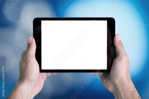 Businessman hands holding digital tablet close-up view