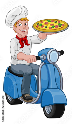 A pizza delivery chef carto...