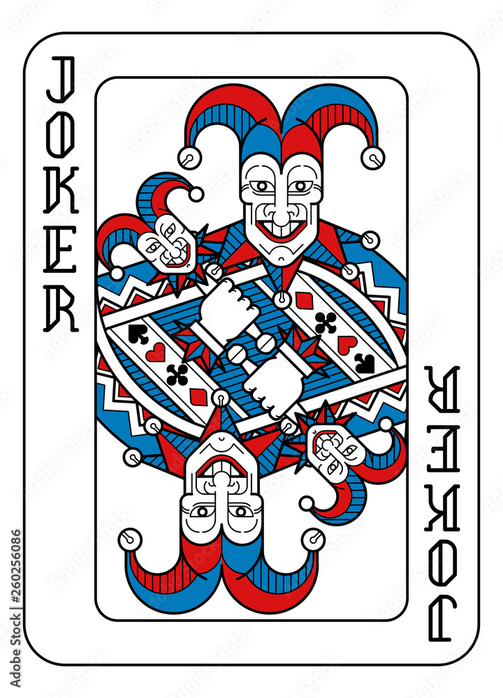 A Playing Card Joker In Red Blue And Black From A New Modern Original