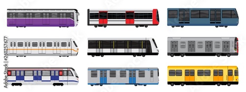 Subway train icons set. Cartoon set of subway train vector icons for web design