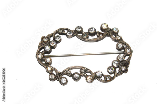 Vintage Silver brooch on White Background