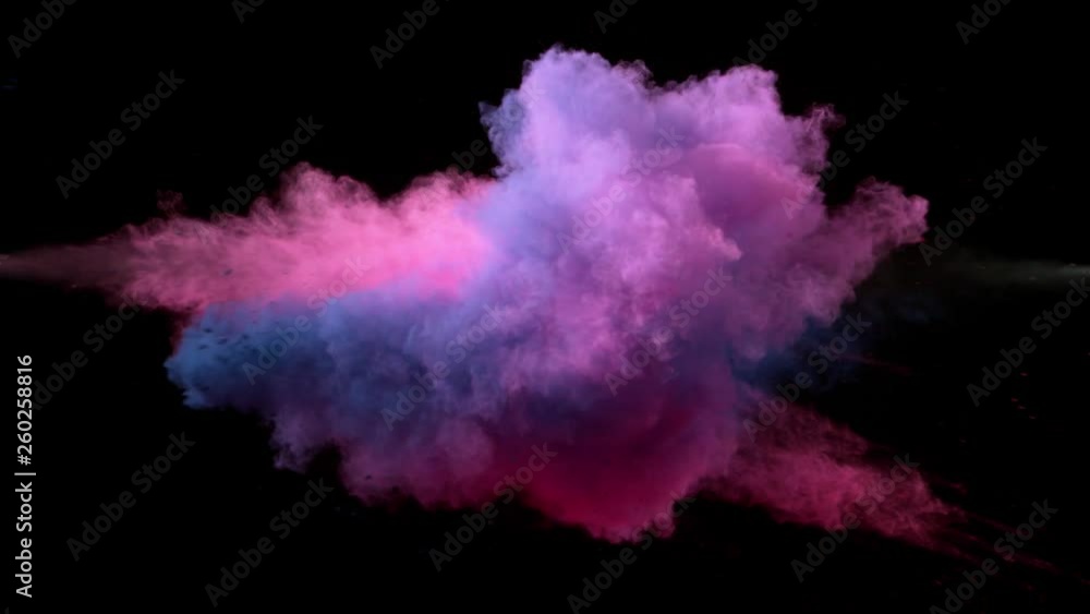 Super slow motion of coloured powder collision isolated on black background. Filmed on high speed cinema camera, 1000fps. Super slow motion of coloured powder collision isolated on black background. Filmed on high speed cinema camera, 1000fps.