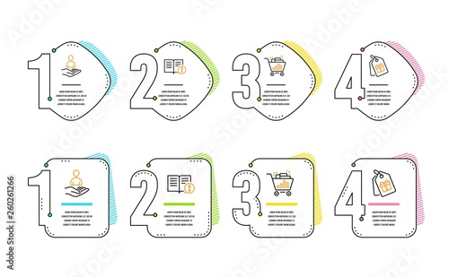 Facts, Seo shopping and Recruitment icons simple set. Coupons sign. Important information, Analytics, Hr. Shopping tags. Business set. Infographic timeline. Line facts icon. 4 options or steps. Vector