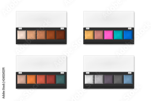 Makeup eyeshadow palettes isolated on white background, realistic illustration. Make-up eye shadow palette set. Vector template