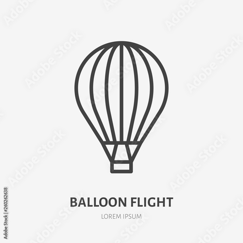 Air hot balloon flat line icon. Vector thin sign of sky transportation, flight logo. Extreme activity illustration