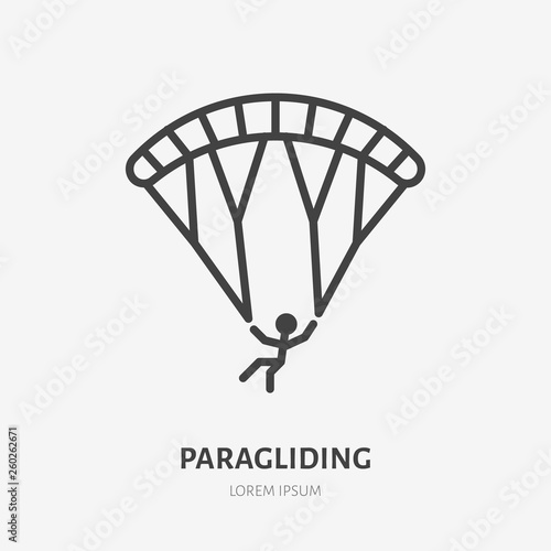 Paragliding flat line icon. Vector thin sign of paraglider, sky sport logo. Extreme activity illustration