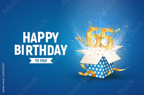 Wall Mural 65 th years anniversary banner with open burst gift box