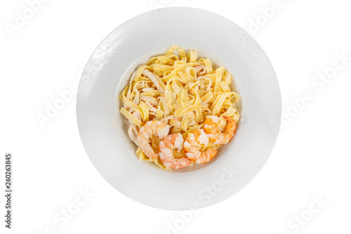 Pasta, noodles with seafood, shrimp, squid isolated white