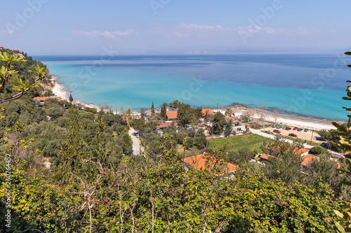 Panoramic view of beach of town of Afytos  Kassandra  Chalkidiki  Central Macedonia  Greece