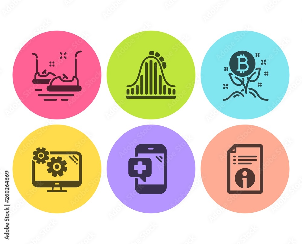Bitcoin project, Bumper cars and Settings icons simple set. Medical phone, Roller coaster and Technical info signs. Cryptocurrency startup, Carousels. Technology set. Flat bitcoin project icon Bitcoin project, Bumper cars and Settings icons simple set. Medical phone, Roller coaster and Technical info signs. Cryptocurrency startup, Carousels. Technology set. Flat bitcoin project icon