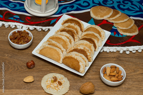 Qatayef - Traditional middle eastern sweets , usually eaten in Muslims holy month : Ramadan photo