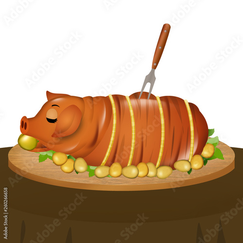 illustration of roast pork with apple photo