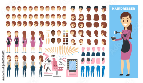 Woman character salon hairdresser set for the animation