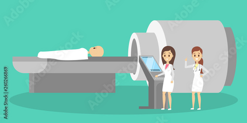 MRI process. Young child lying in the machine