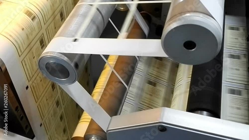 production of labels. Rotary die cutting using a cylindrical die on a rotary press (the factory produces labels)