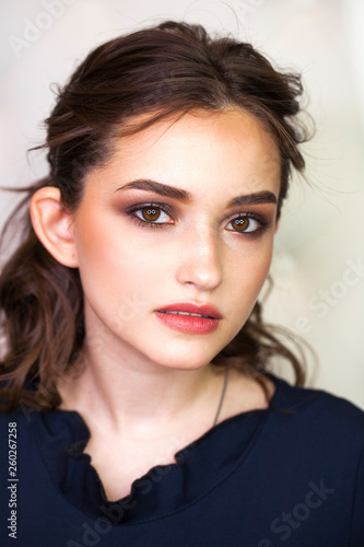 Make up beauty. Close up beautiful brunette fashion girl