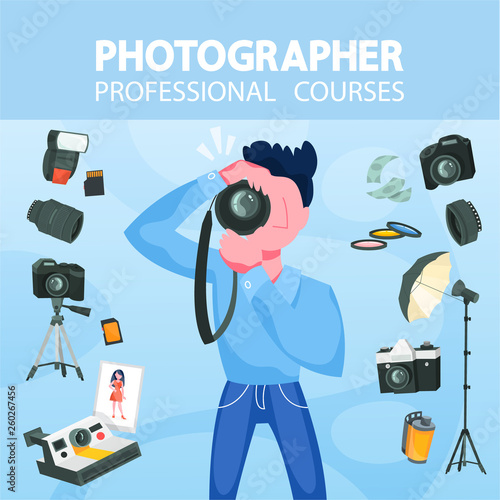 Professional photographer with camera. Artistic occupation concept