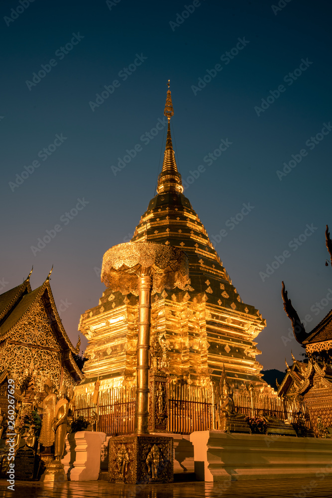 Wat Phra That Doi Suthep temple at Chiang Mai in Thailand during blue hour