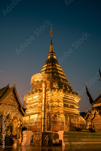 Wat Phra That Doi Suthep temple at Chiang Mai in Thailand during blue hour