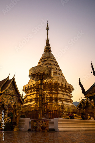 Wat Phra That Doi Suthep temple at Chiang Mai in Thailand during sunset