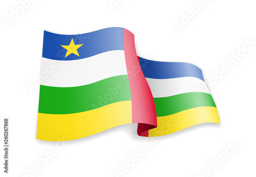 Central African Republic flag in the wind. Flag on white vector illustration