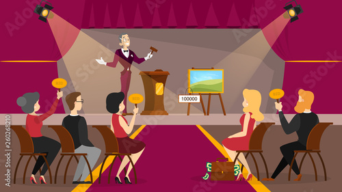Auction concept. Taking action in auction and bidding price