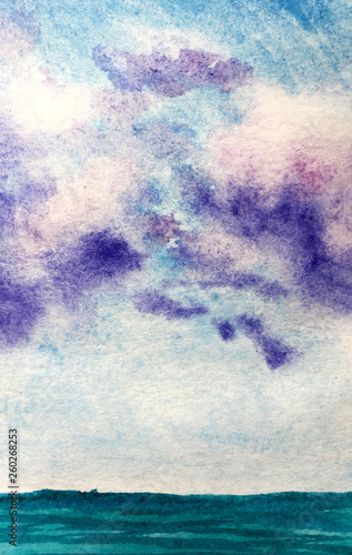 seascape abstract watercolor background with clouds