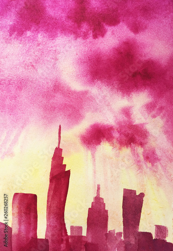 pink cityscape watercolor background