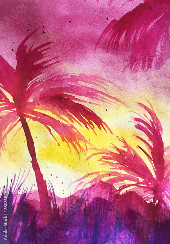 abstract background palm watercolor illustration