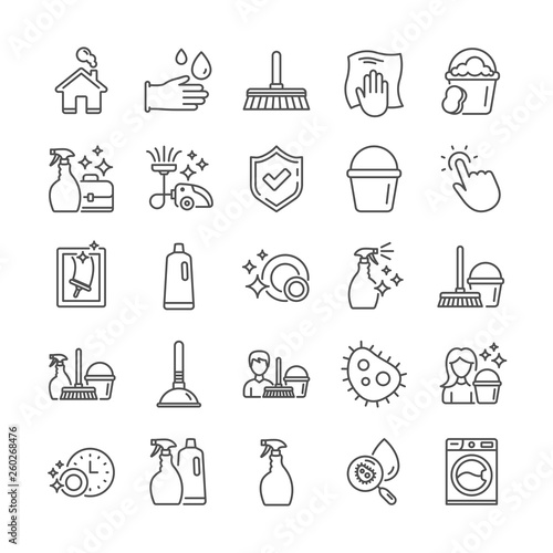 Cleaning line icons. Laundry, Vacuum cleaner and Window sponge icons. Washing machine, Housekeeping service and Maid cleaner equipment. Window cleaning, Wipe off, laundry washing machine. Vector
