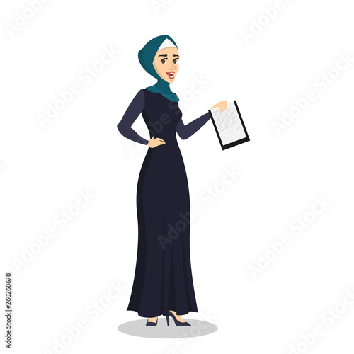 Arab business woman. Lady in a hijab standing