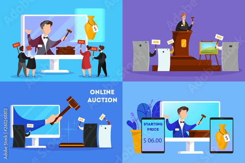 Online auction concept. Taking action in auction through device