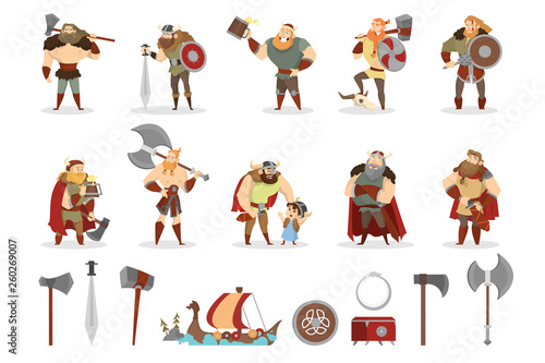 Viking set. Collection of warrior with weapon