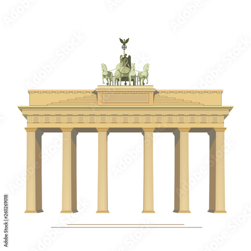 Brandenburg Gate in Berlin Germany vector detailed color illustration for design isolated on white background.