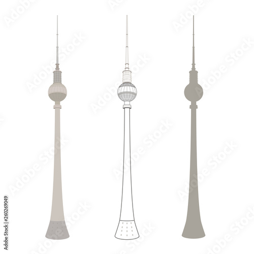 TV tower in Berlin Germany flat collection vector icons set for web design and illustrations.