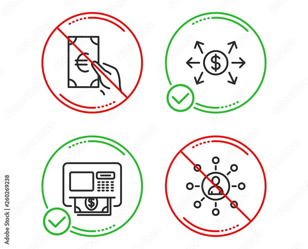 Fototapeta premium Do or Stop. Dollar exchange, Finance and Atm icons simple set. Networking sign. Payment, Eur cash, Money withdraw. Business communication. Finance set. Line dollar exchange do icon. Vector