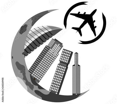 The icon consists of skyscrapers, other buildings and other auxiliary elements.