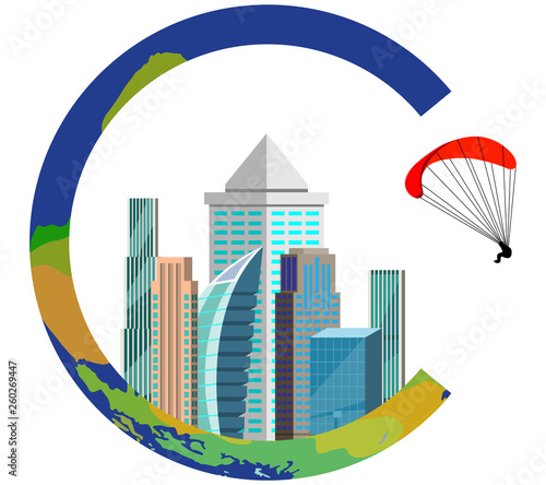 The icon consists of skyscrapers, other buildings and other auxiliary elements.