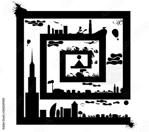 The icon consists of skyscrapers, other buildings and other auxiliary elements.