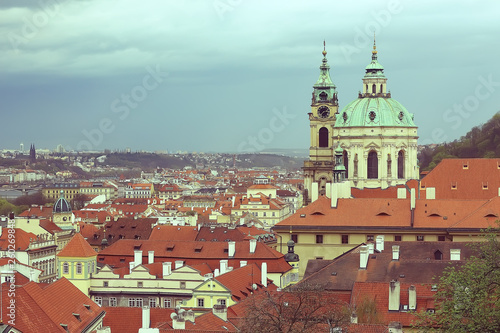 Catholic cathedral landscape Prague / view of the church in the czech republic, urban tourist landscape in Prague