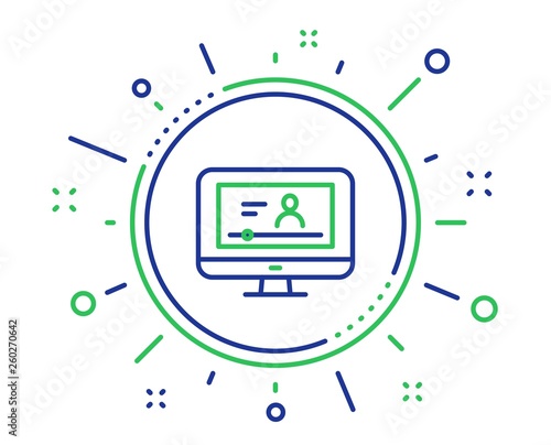 Online Video Education line icon. Computer with Online lecture sign. Web player symbol. Quality design elements. Technology online video button. Editable stroke. Vector