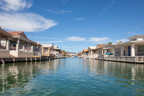 NO, it's not a flood! It's canal vacation and retirement living in a neighborhood off a Colorado River channel in Parker, Arizona.