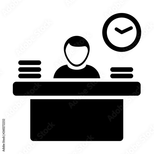 Consultant icon vector male person avatar symbol with table for office work in flat color glyph pictogram illustration