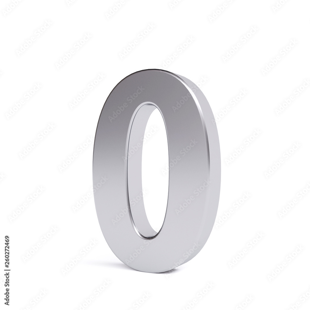 Metal number 0, isolated on white. Collection. 3d image Metal number 0, isolated on white. Collection. 3d image
