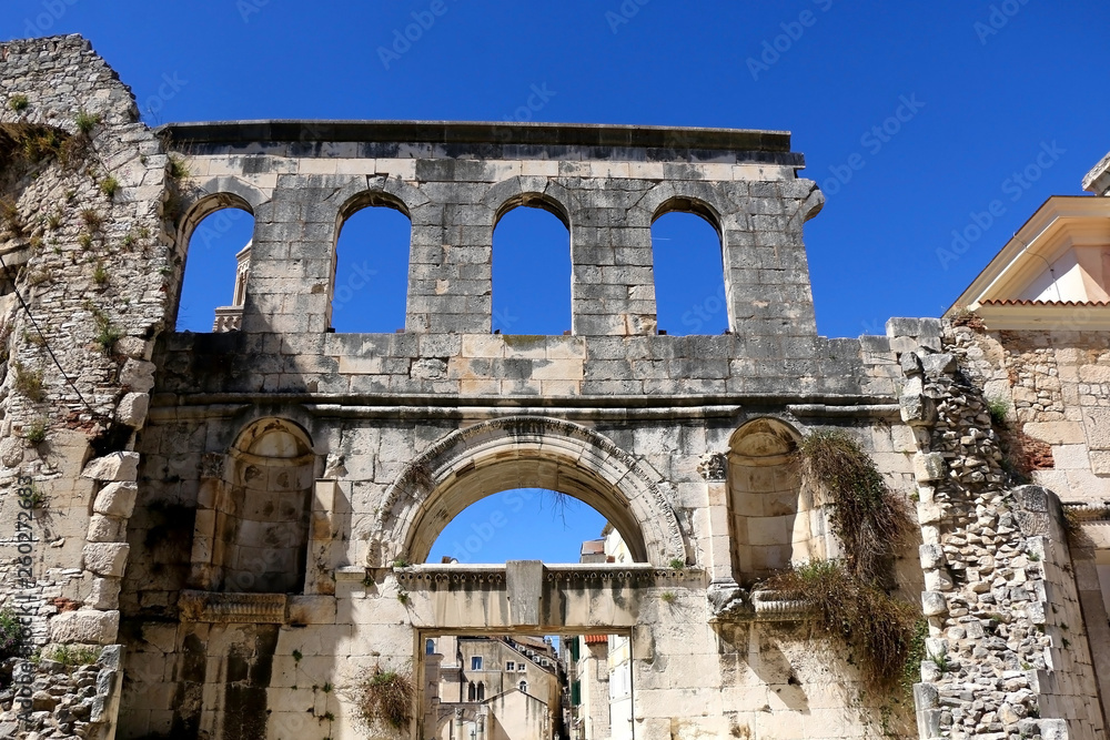 Ancient Silver Gate - landmark in Split, Croatia. Split is popular summer travel destination and UNESCO World Heritage Site.
